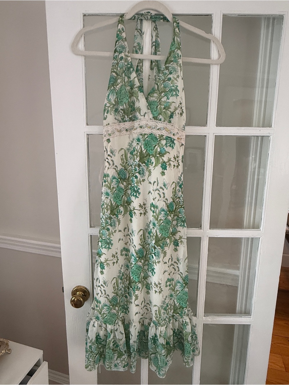 Y2K Green Floral Halter Midi Dress